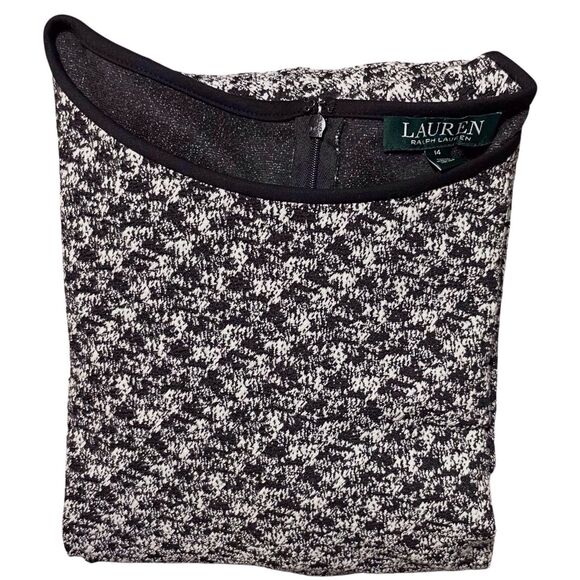 RALPH LAUREN Houndstooth Colorblock Sheath Dress Size 14 Slimming Black White - Picture 16 of 16